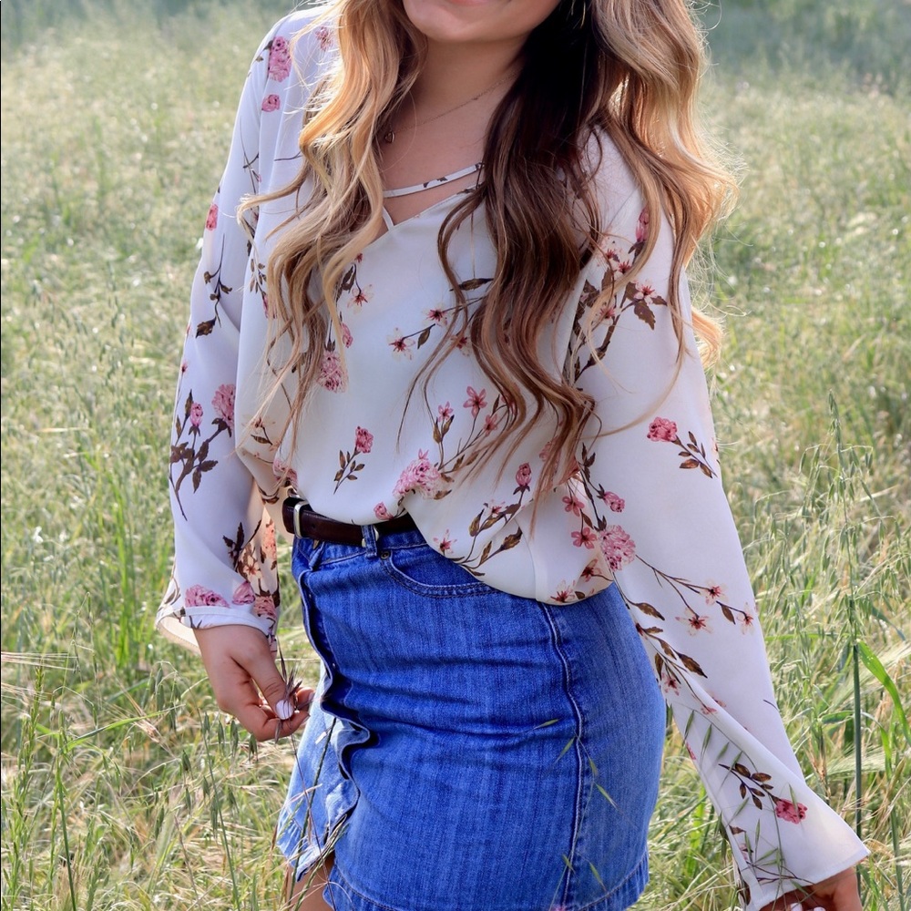 white floral blouse